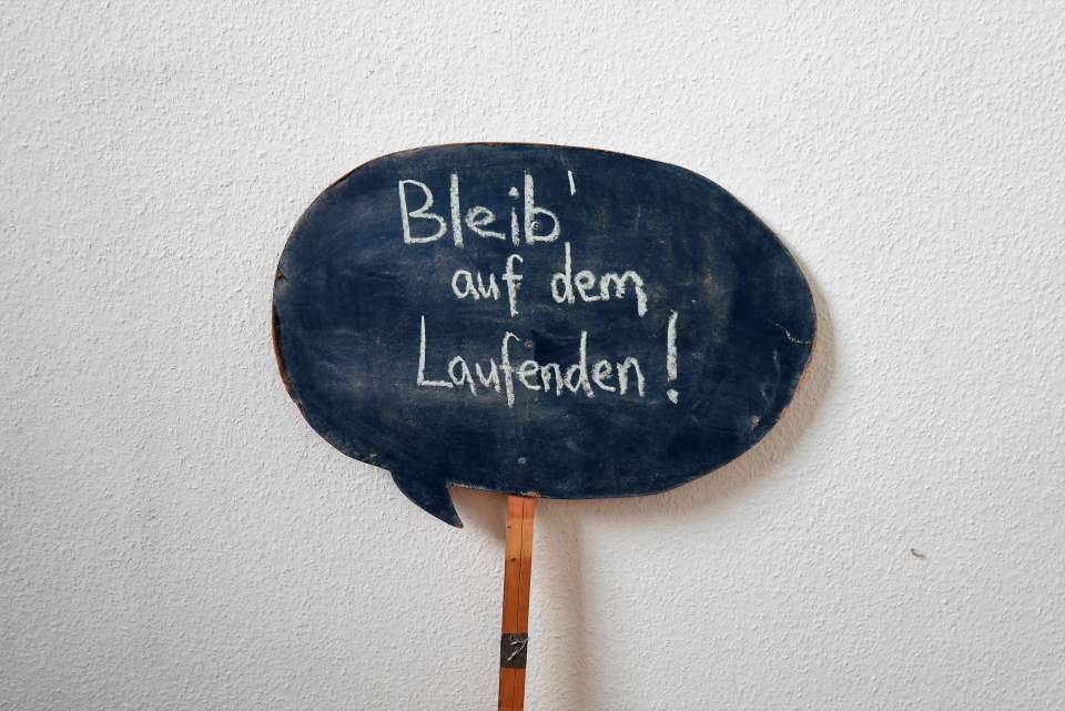 Newsletter Wiesbaden 2030+; Foto: Zebralog Sprechblase zum Newsletter